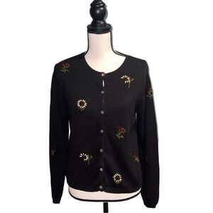 Susan bristol- Black floral embroidered button up sweater